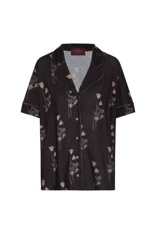 PIJAMA MANGA CORTA + PANT FLORES BLACK