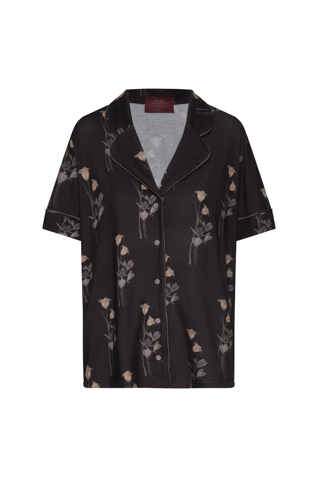 PIJAMA MANGA CORTA + PANT FLORES BLACK
