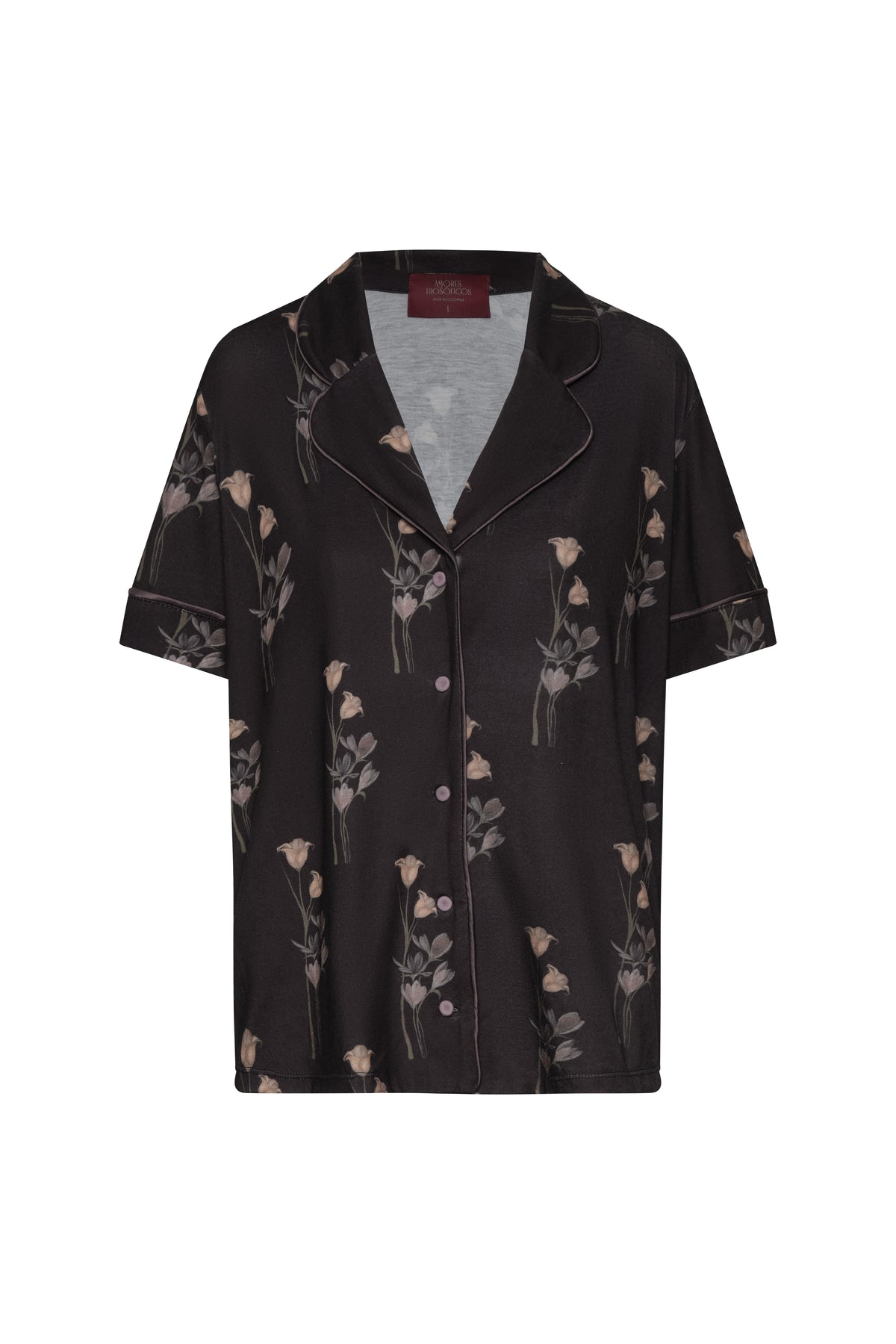 PIJAMA MANGA CORTA + PANT FLORES BLACK