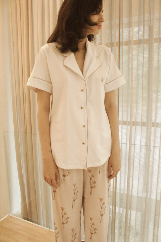 Camisa Manga corta blanca/beige