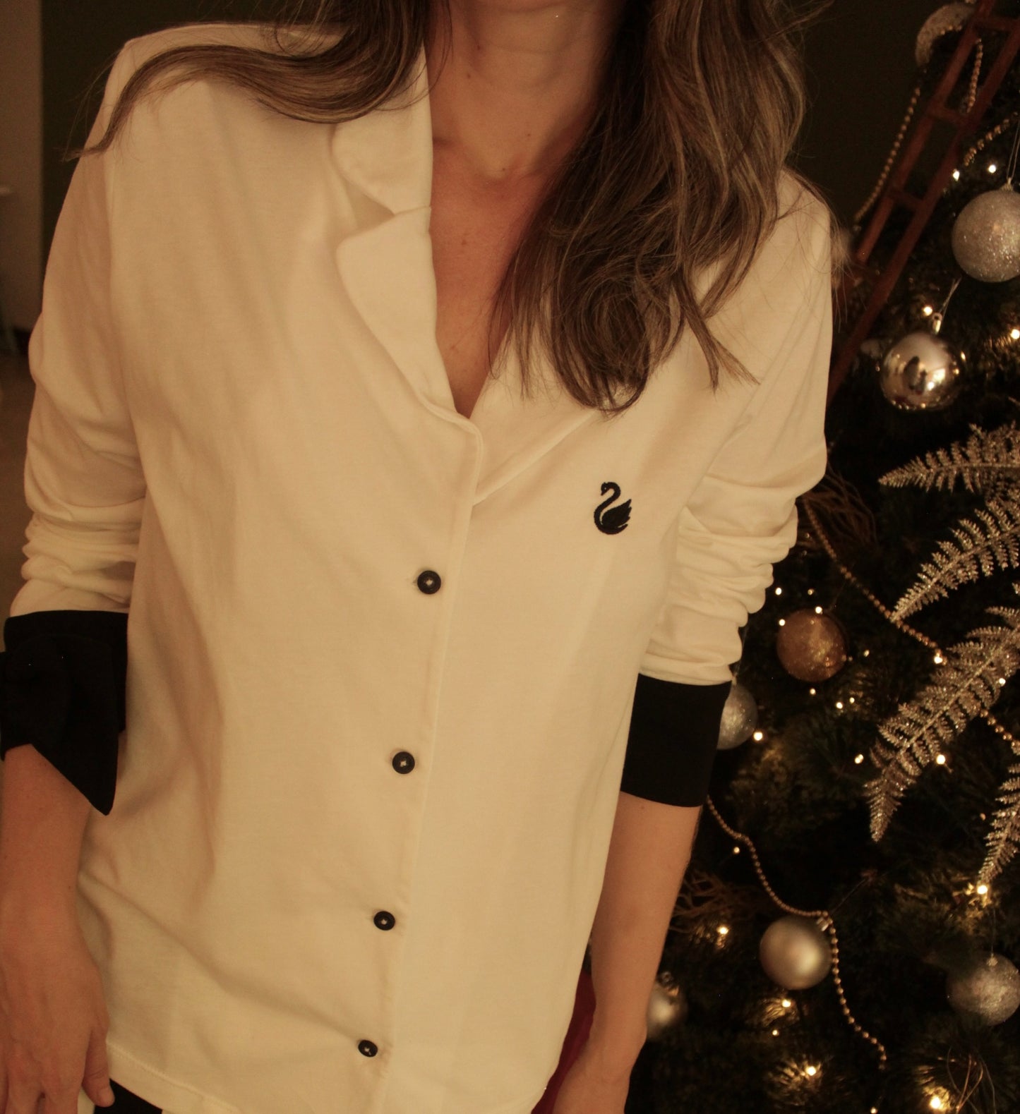 PIJAMA NOCHE OTOÑAL IVORY/BLACK BOW